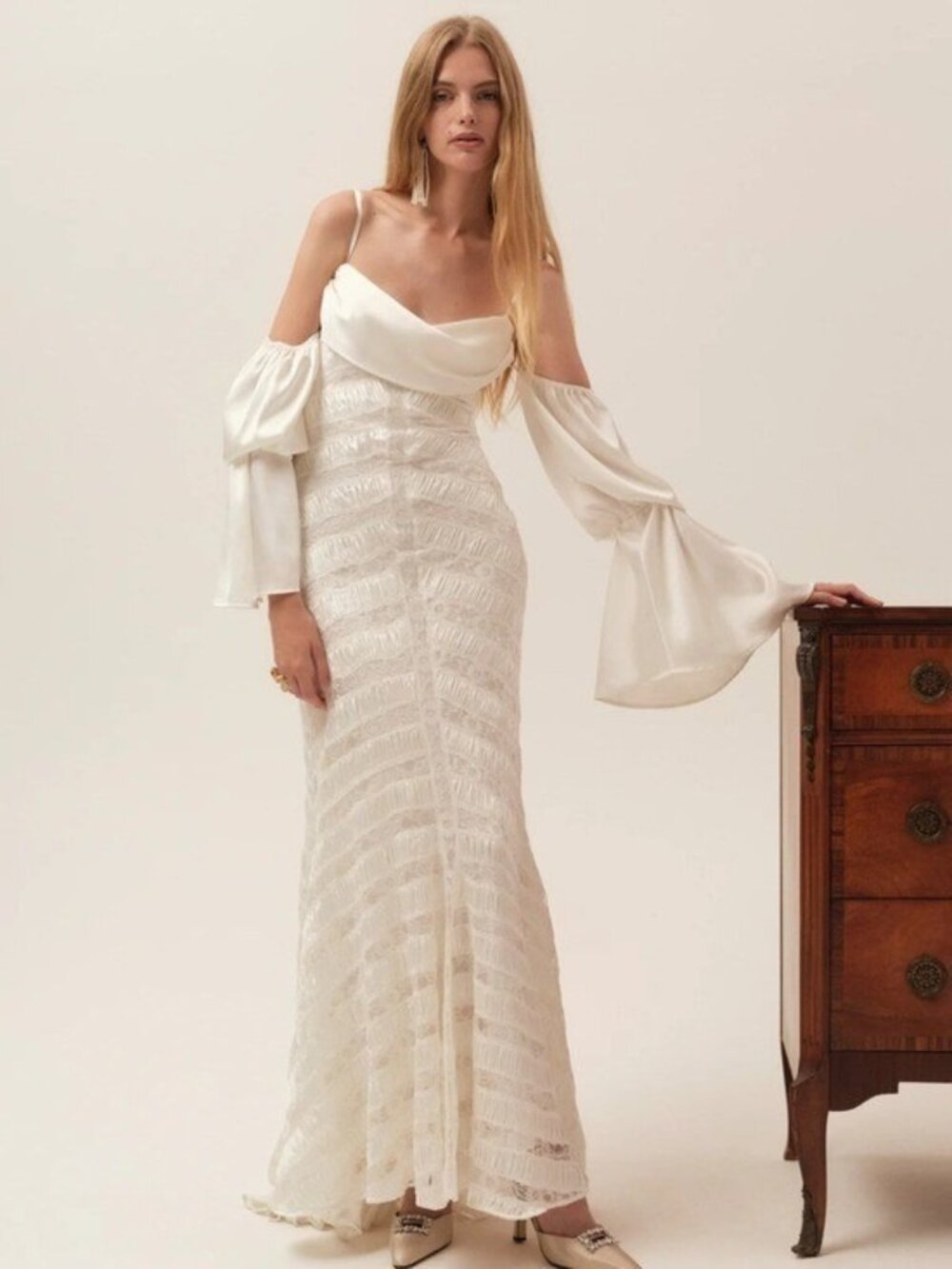 $749 NWT For Love And Lemons “Giovanna” Lace Gown in Cream Sz 12